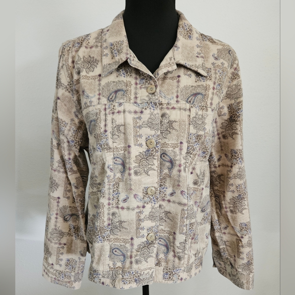 Christopher & Banks Beige Paisley Button Up - xl